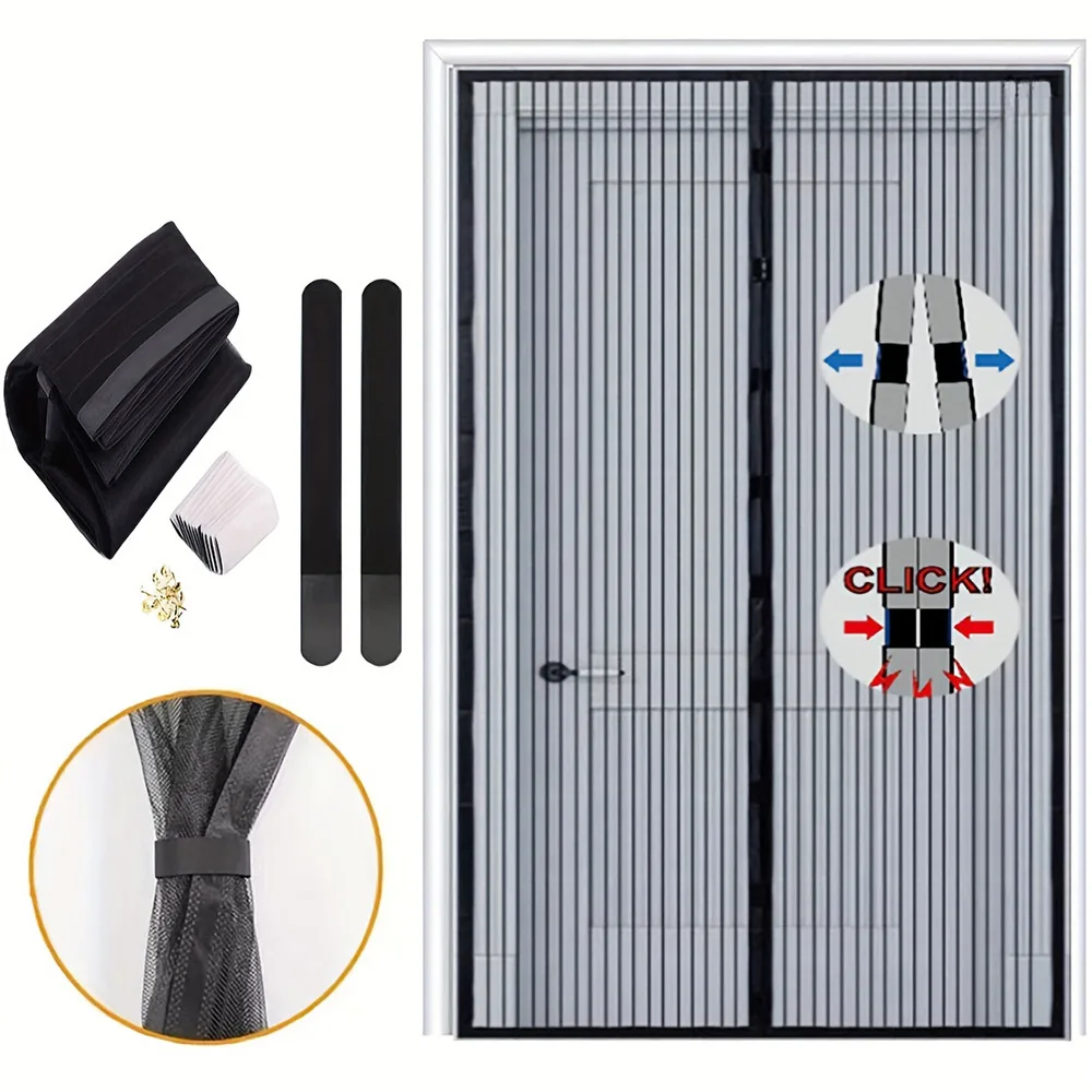 Hands-Free Magnetic Screen Door Curtain Self-Adhesive Anti-Mosquito Mesh Magnets Pet-Friendly & Heavy-Duty Fits Most Door Sizes