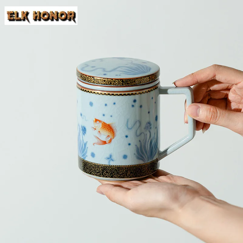 

500 мл Ru печь, ручная роспись, рыбный фильтр, чашка-сепаратор, кружка с заварочным устройством, офисные водные услуги