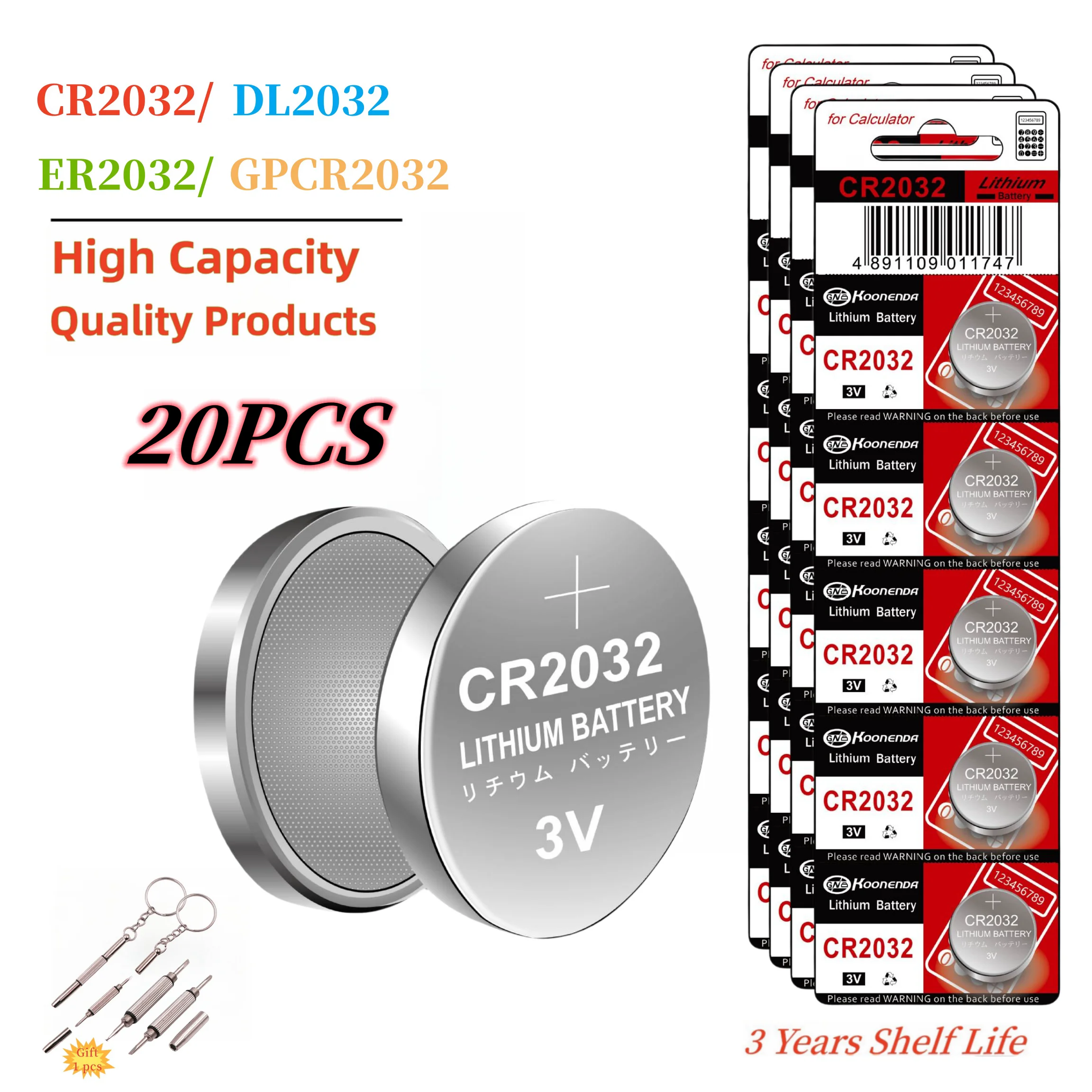 

20pcs CR2032 DL2032 ECR2032 3V Lithium Coin Cell Batteries Suitable For Keyfobs, Scales, Wearables And Other Devices with gift