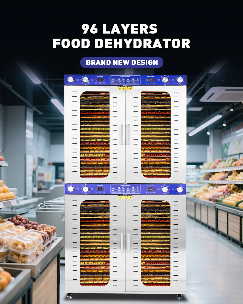 مجفف طعام كهربائي من الفولاذ المقاوم للصدأ - سعة كبيرة 96 صينية مع 4 غرف تجفيف منفصلة لتجفيف الفاكهة والزنجبيل
