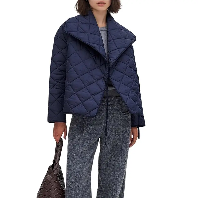 

CYCLI-Quilted Puffer Jackets Lightweigh Padded Coats Lapel Neck Button Down Outwear With Pockets
