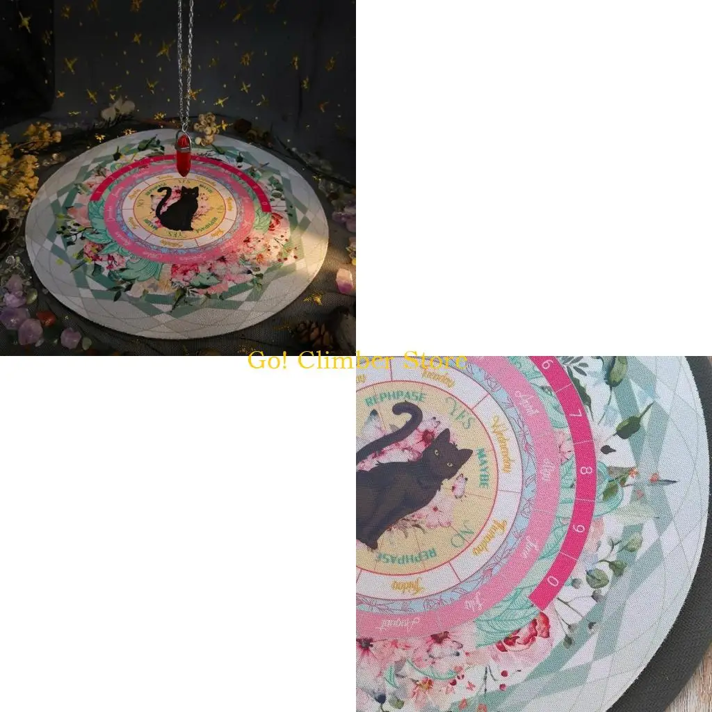 

Q84C Dowsing Divinations Mat Mouse Pad Cats Pattern Rubber Tablecloth Desk Decoration Tarots Card Pad for Party Board Game