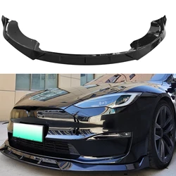 Front Bumper Spoiler Lip For Tesla Model S 2021 2022 2023 Glossy Black Car Lower Splitter Body Kit Blade Protector