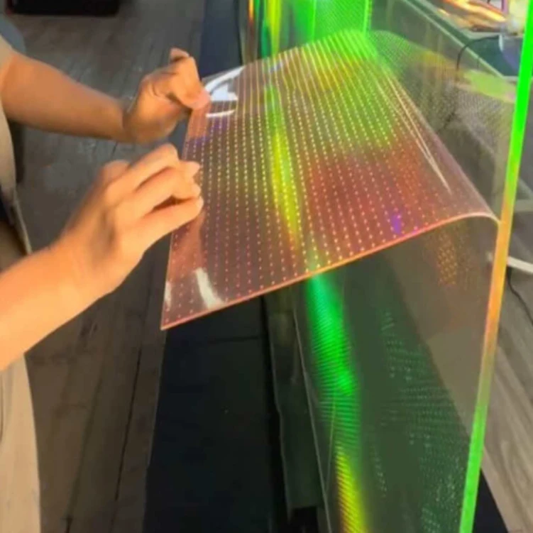 Transparent Film Screen Stick on Glass Flexible LED Curtain, Aliexpress Hot Sale Rollable PCB Board Soft Curved for