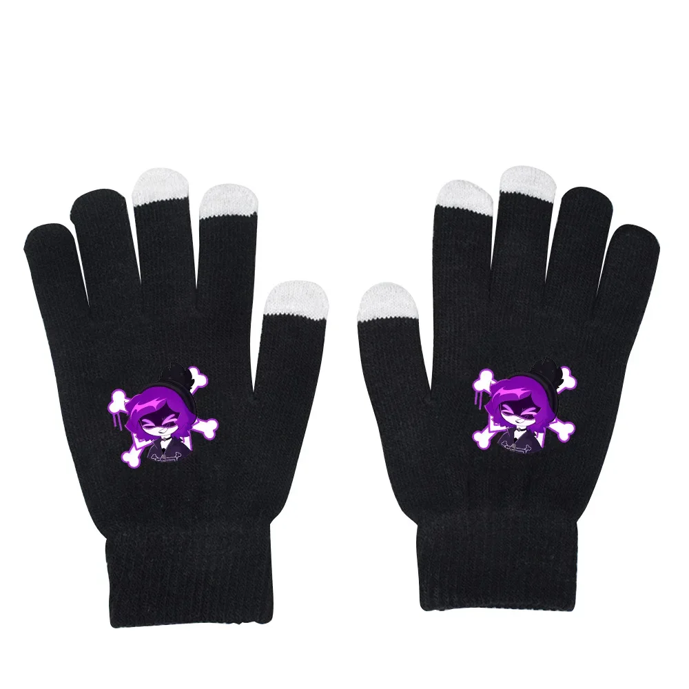 Murder drones  black knitted woolen gloves, touch screen gaming gloves, running warm gloves