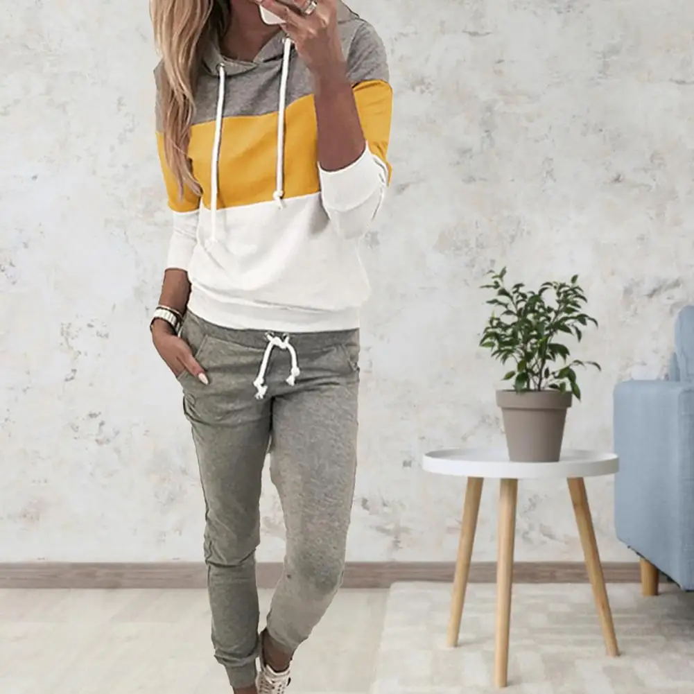 2Pcs/Set Sweatshirt Pants Set  Drawstring   Hoodie Sweatpants Set Fall Winter Hooded Slim Fit Casual Tracksuit