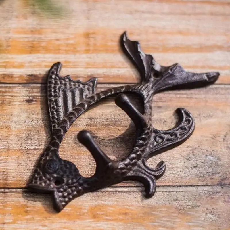 Home Decor Cast Iron Decorative Wall Hooks Fish Bone Shape Key Hanger Pastoral Vintage Series Coat Hook Bar Decoration Adornment