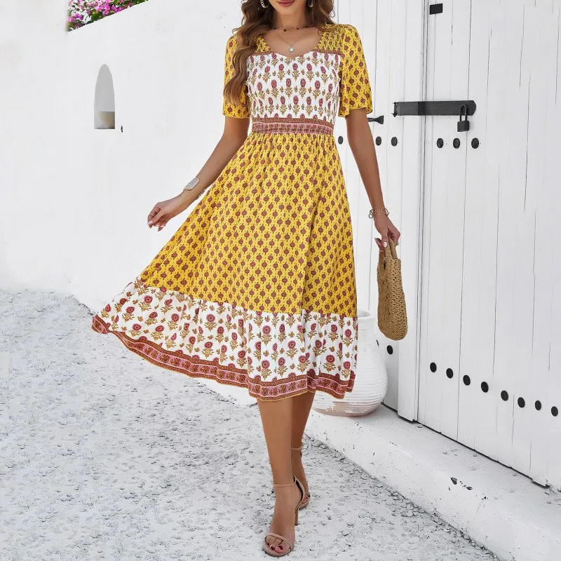 Women's Dresses Literary Retro Temperament Commuting 2024 Spring/Summer New Vacation Casual Tribal Print A-line Dress for Women