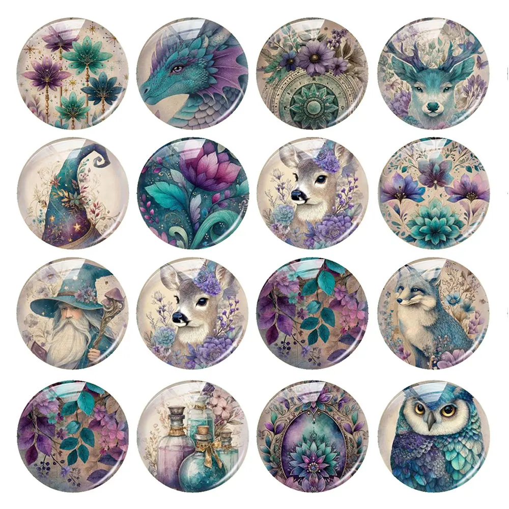 Random Mixed Round/Oval/Square Fantasy Wizard Forest Creature Photo Glass Cabochon Flatback Demo Cameo For Diy Jewelry Making
