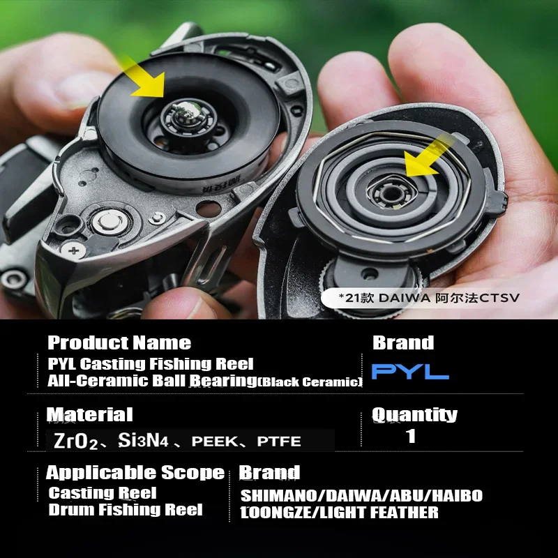 PYL Cast Fishing Reel, all-ceramic black ball-bearing fishing reel, suitable for repair/DIY/modification kits for SHIMANO DAIWA view 4