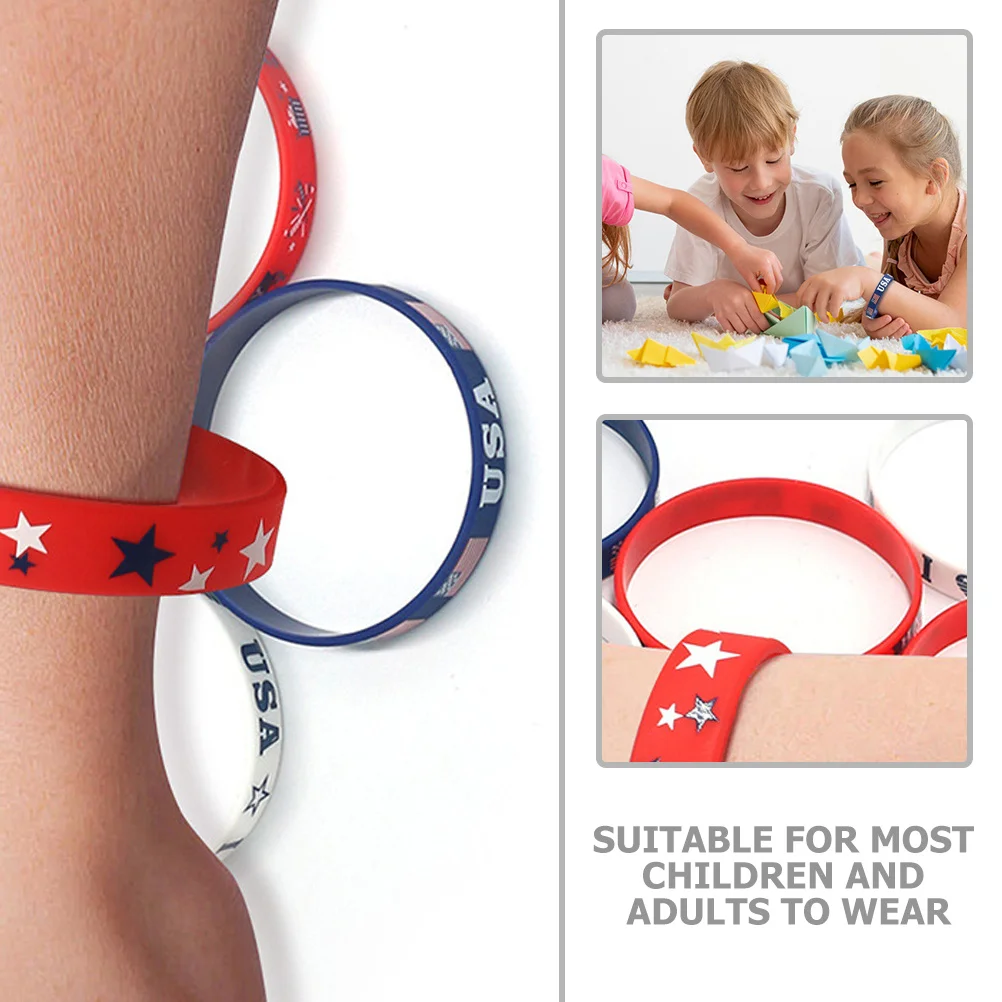 

12Pcs Independence Day Wristbands Usa Flag Design Silicone Bracelets Reusable Party Favors for Group Events Baby Shower Birthday