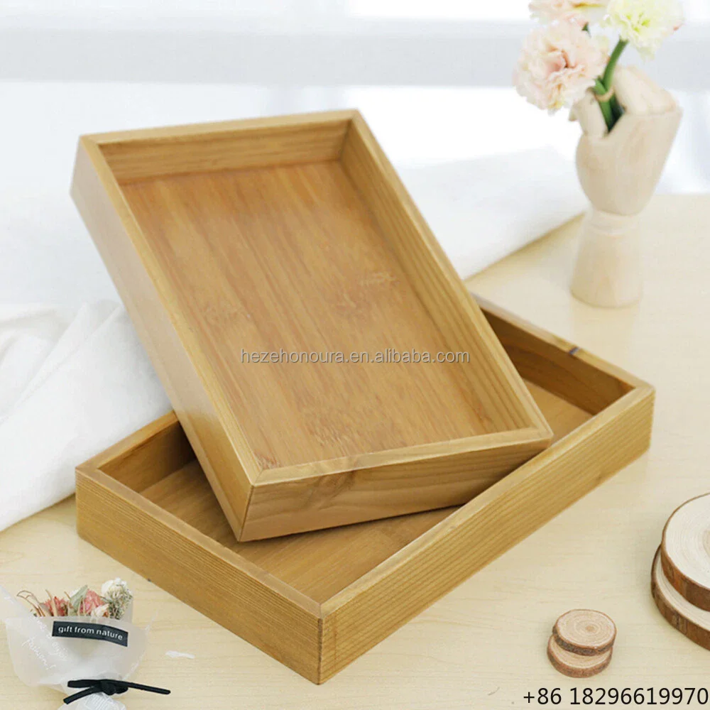 Sustainable Natural Bamboo Wooden Modern Single Compartment Multifunctional Storage Tray Box 1-2L Capacity for Bathroom Desk