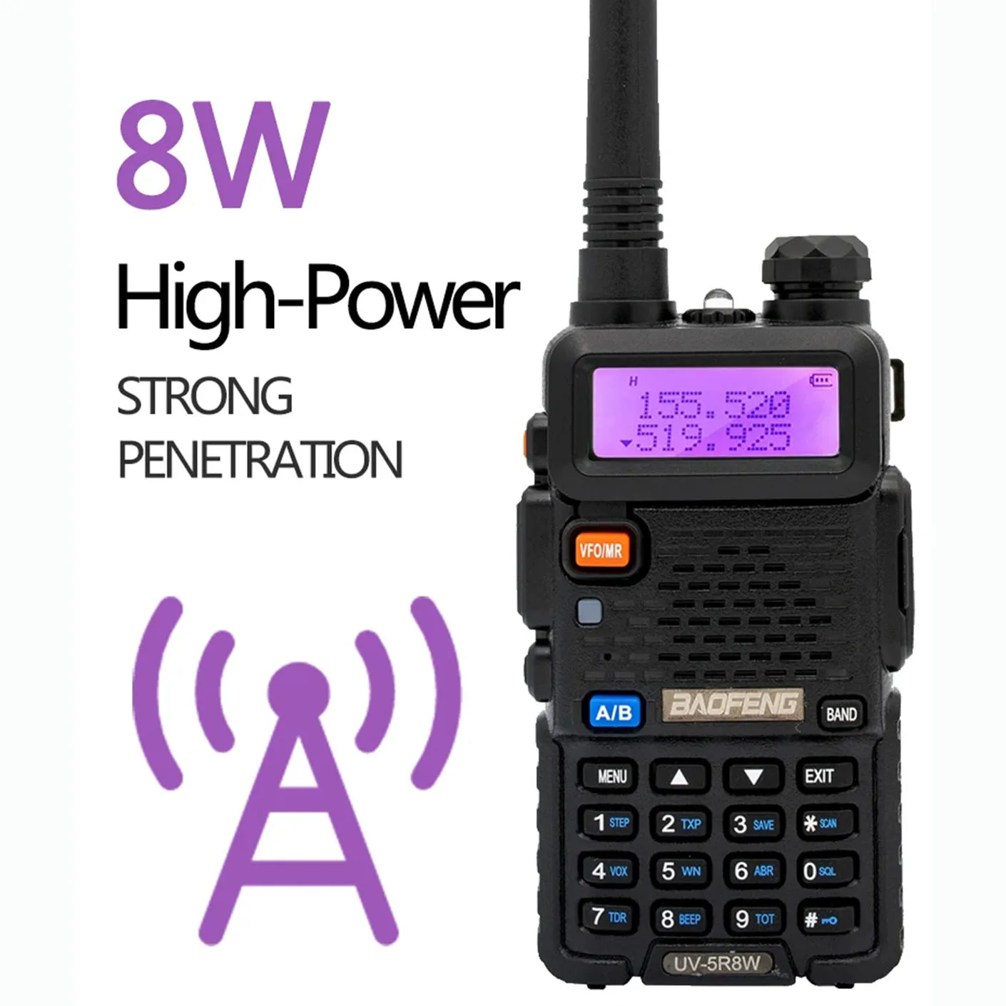 4PCS Baofeng 8W Dual Frequency High-Power Walkie Talkie 128CH Portable Handheld UV-5R Two-Way Walkie Talkie