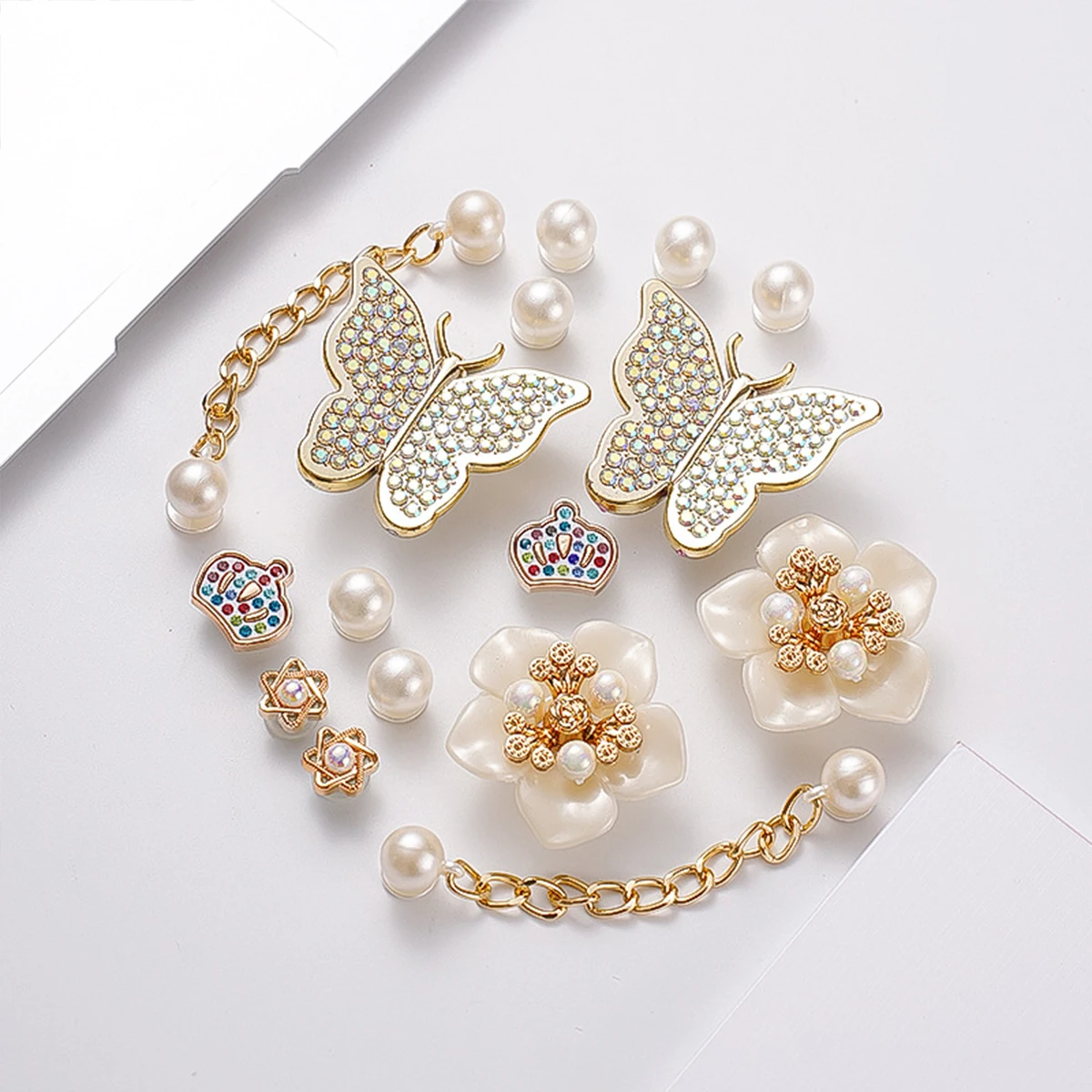 Shoe Charms for Clogs Silver Color DIY Accessories Cute & Edgy Butterfly Pearl Chains Flower Animals Decor Fashion For Sandals image 5