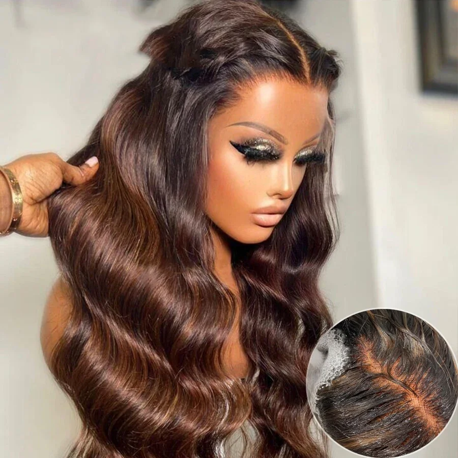 Soft Highlight Brown Body Wave 5x5 Silk Base Jewish Human Hair Wig  Baby Hair HD Lace European Hair Preplucked