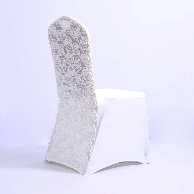 Satin Rosette White Stretch Banquet Spandex Chair Cover Dinning Event Slipcover for Wedding Party Banquet Catering Decoration