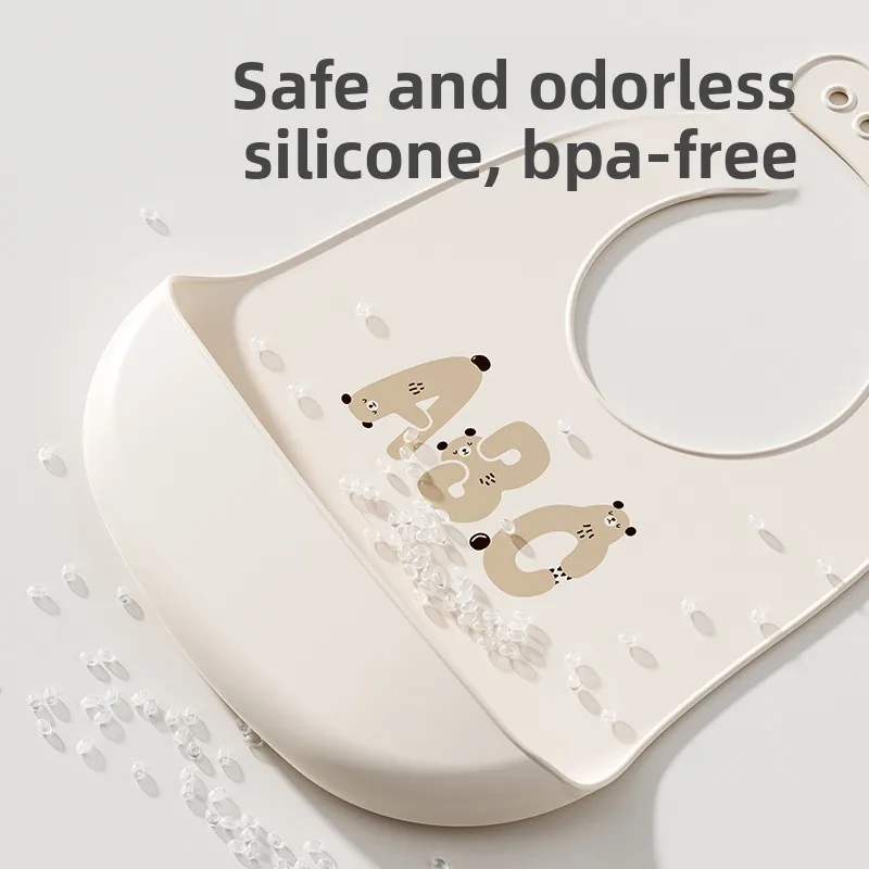مريلة أطفال للطعام التكميلي، مريلة سيليكون خفيفة بجيب للوجبات، مريلة أطفال مقاومة للماء
