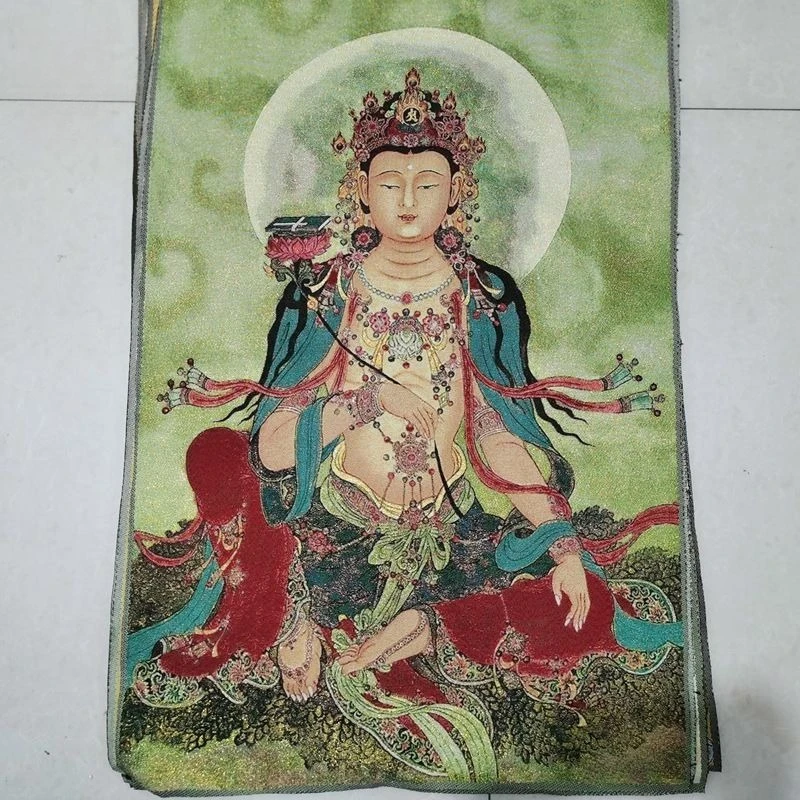 Tibet Tibetan Cloth Silk Manjushri bodhisattva holding a lotus Thangka Tangka Embroidery Painting