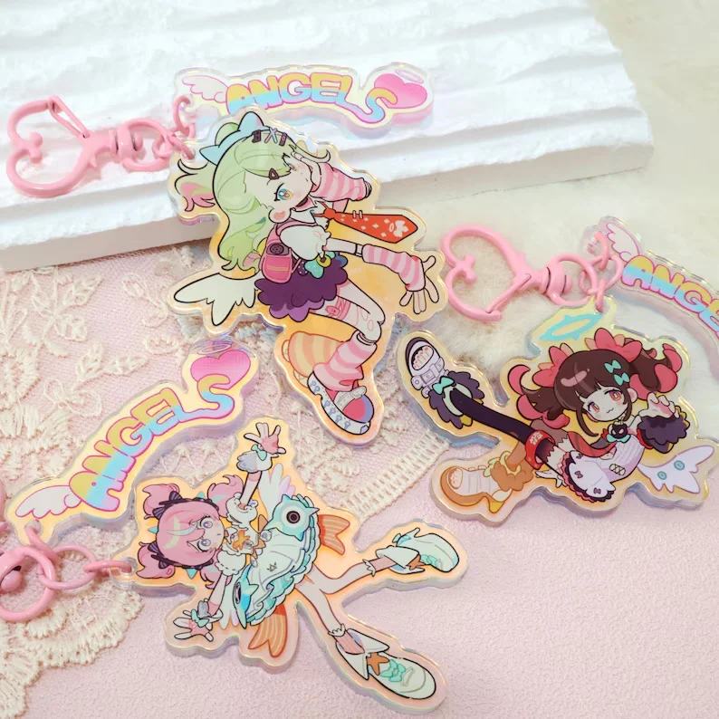 Limited Edition Retro Series Acrylic Keychain, Fantasy Angel‑Theme Character Bag Pendant Fan Collectible Gift