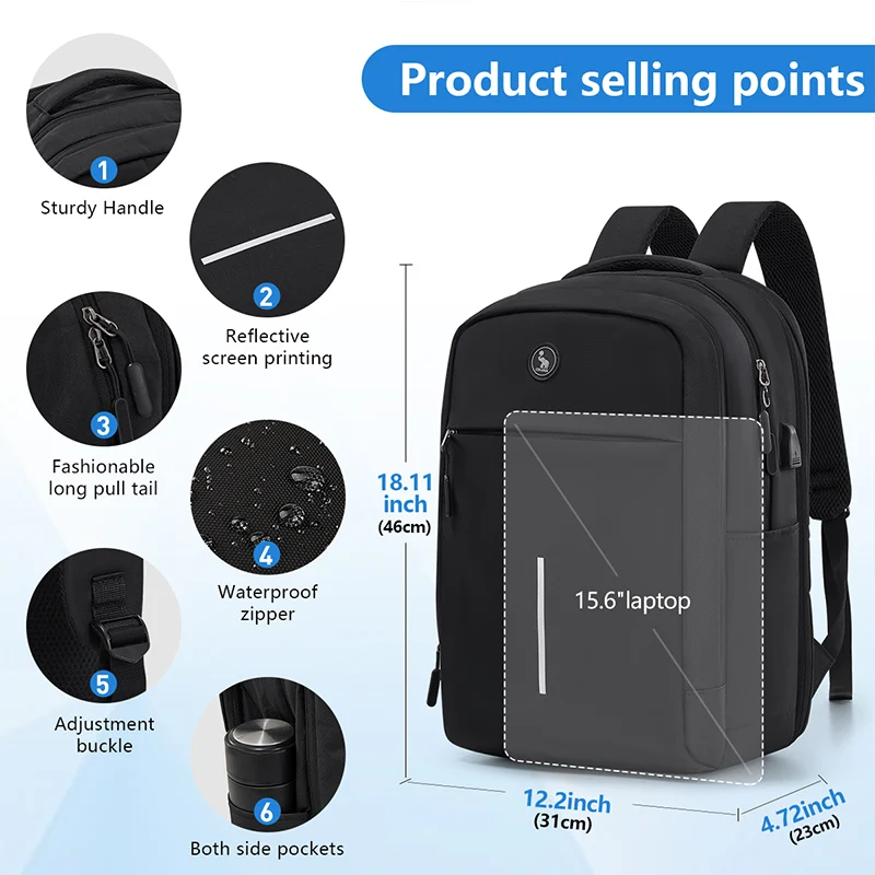 OIWAS Travel Laptop Backpack Lightweight Business Work Bag for Men 15.6inch Backpack with USB Port 32.8L Large Laptop Back pack