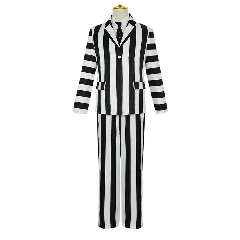 

COSda@Michael Keaton Cosplay Costume for Men, Black and White Striped Drench Jacket, Shirt and Pants, Ha Outfits