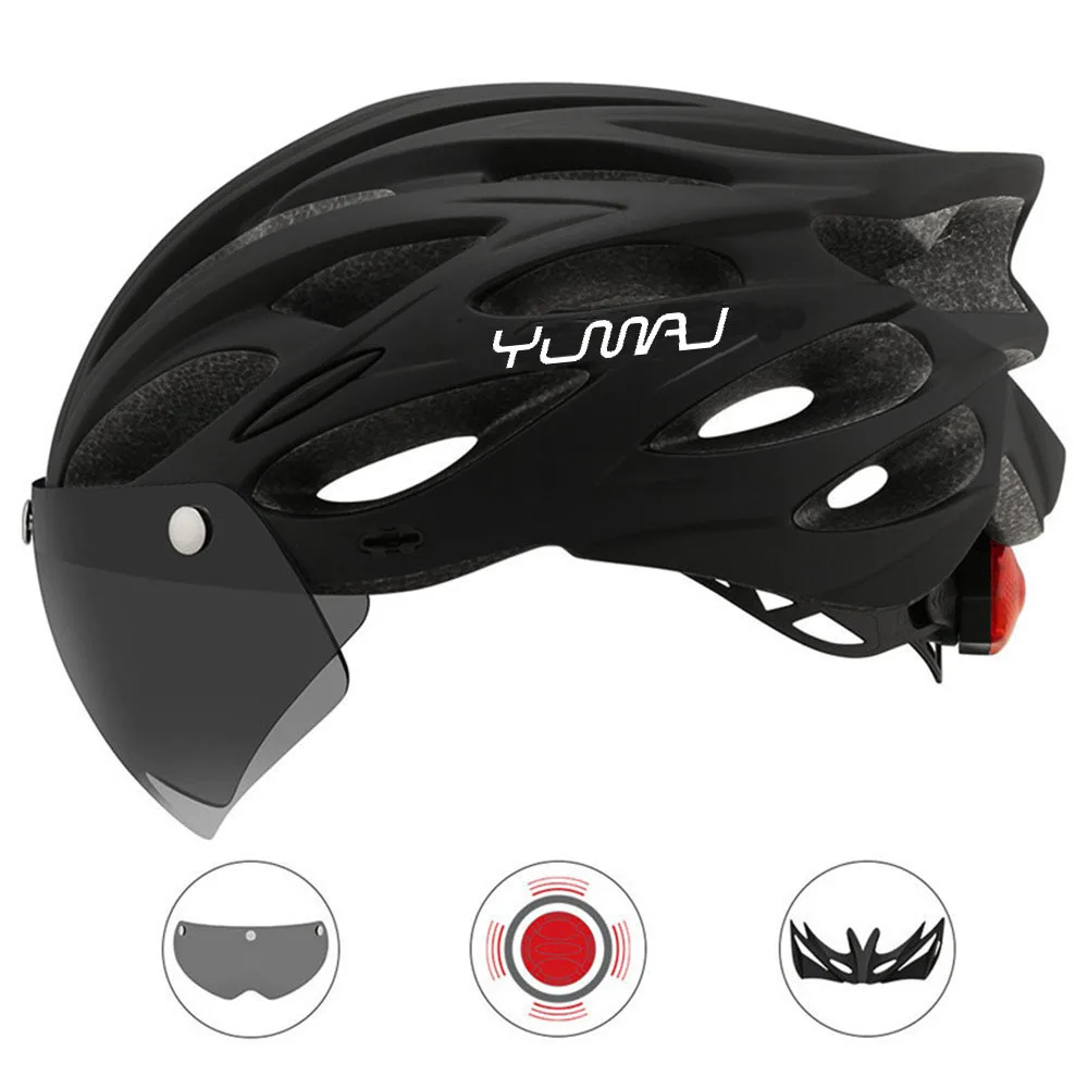 230g YUMAJ Ultraleichter Helm für Straße und Berge, Integral geformt mit abnehmbarem Visier, Fahrrad-Rücklicht-Helm CB-26