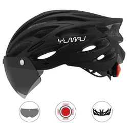 230g YUMAJ Ultralight Helmet Road Mountain Helmet Intergrally-molded with Removable Visor Goggles Bike Taillight Helmet CB-26