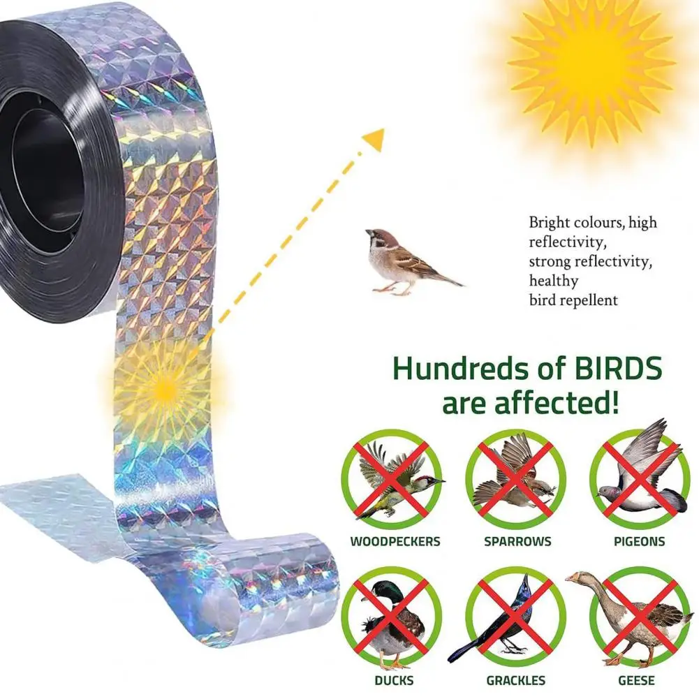 1 Roll 80M Bird Scare Tape Dual-sided Shining Pigeons Reflective Ribbon Bird Deterrent Tape Garden Yard Bird Repellent RibbonS