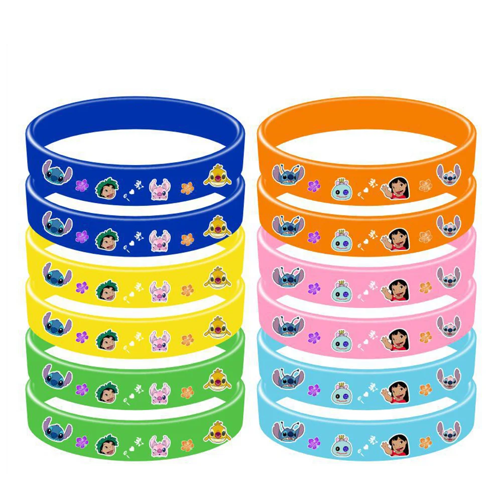 6/12Pcs Disney Lilo&Stitch Bracelet Anime Figure Stitch Silicone Kids Wristband Toy Cosplay Accessories Girls Kids Birthday Gift