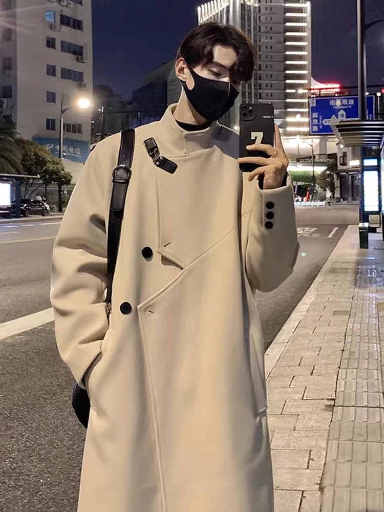 

Men's Mid-Length Woolen Coat Winter British Style Knee-High Windbreaker Aircraft Button High-End Korean Style Woolen Jacket