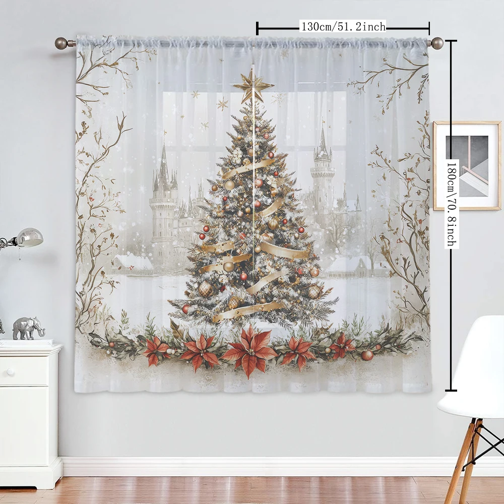 2pcs Red Leaf Flower And Colorful Ball Tree Print Home Decoration Window Screens Suitable For Kitchen, Coffee Shop