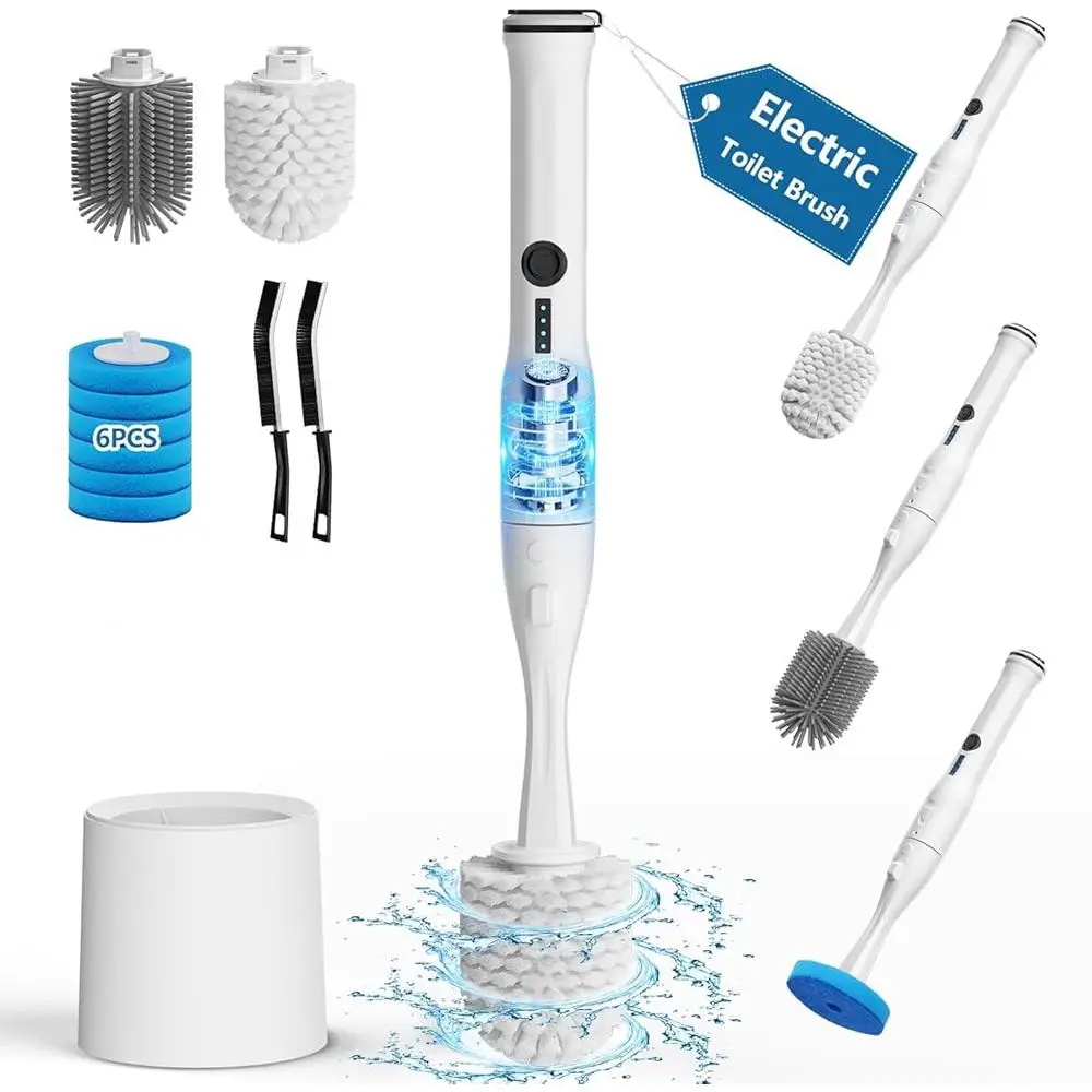 Electric Toilet Brush Set 10 in 1 Cleaning Kit with Rechargeable Spin Scrubber Nylon Silicone Brushes Disposable Refills