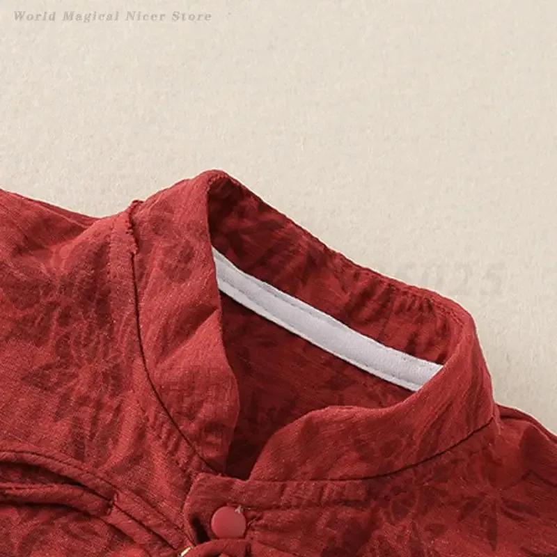Trajes tradicionales chinos de verano, ropa Tang de Jacquard rojo, mono sin mangas para recién nacidos, pelele Kawaii para niños y niñas