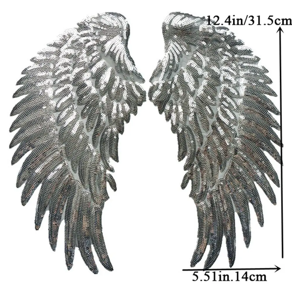 1/2PCS Sequin Feather Angel Wings Patches Clothes Iron Sequined Dress Jeans Shirt DIY Appliques Decoration Sewing Accessories