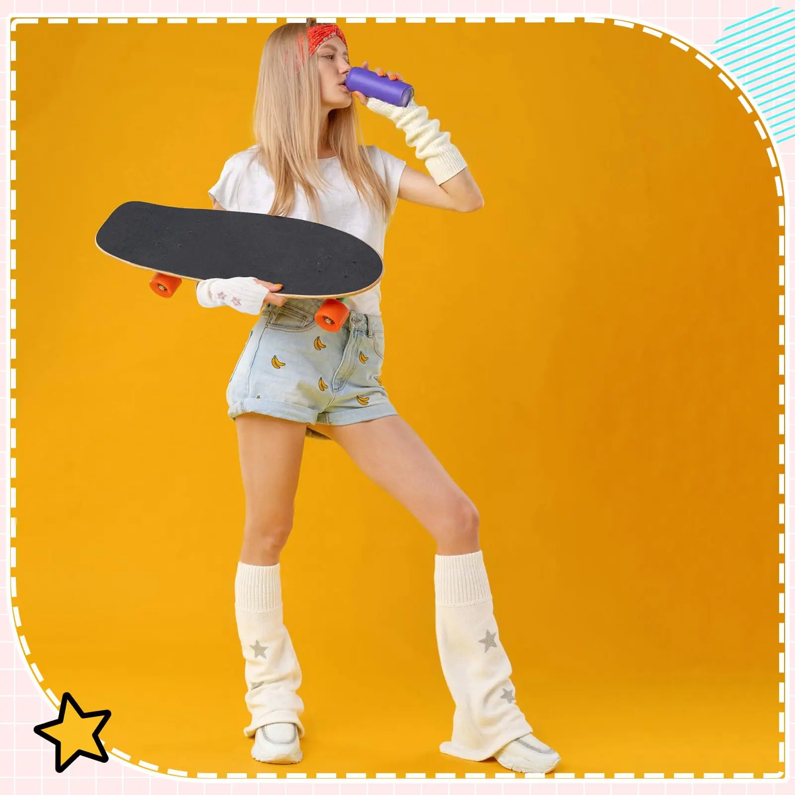 Y2K تدفئة الساق للنساء ستار ستريتوير غطاء الساق ريترو بسط مدفئات للذراع لمهرجان الهذيان