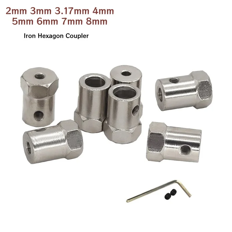 Hexagon Rigid Tire Connector Iron Coupling 2/3/3.17/4/5/6/7/8mm Silver Spindle Hex Adapter for RC Cars Connecting Parts