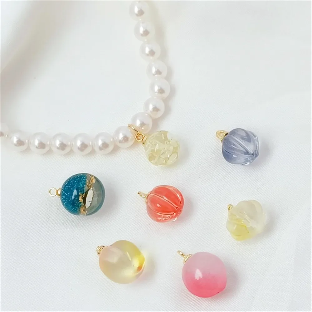 

Transparent Crystal 14K Pendant with Pumpkin and Peach Flower Beads, Handcrafted DIY Jewelry Bracelet, Fruit Series Pendant