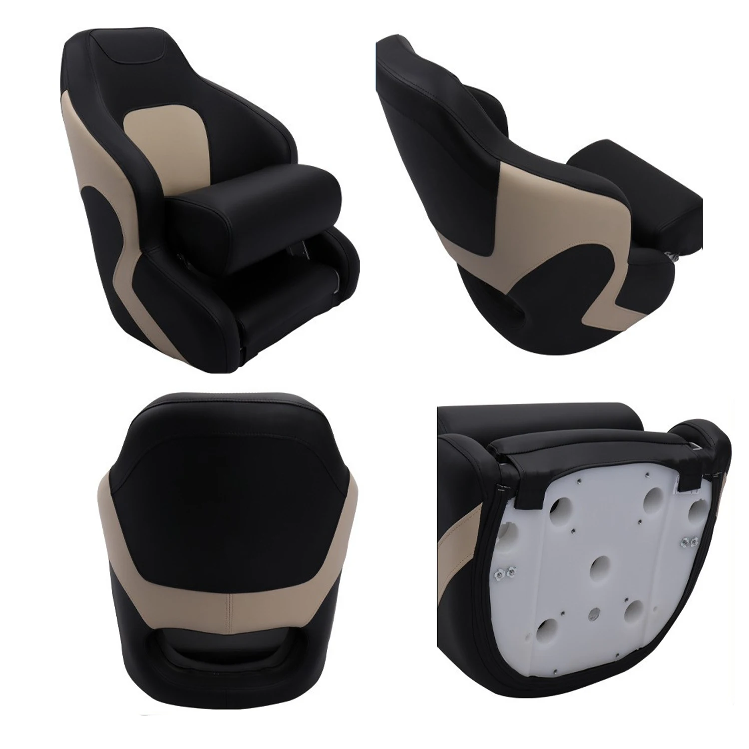 PU+aluminum Boat Seat Passenger Fishing Seat Waterproof Resist UV Folding Luxury Ship Driver's Seat Marine RV Hardware Fitting