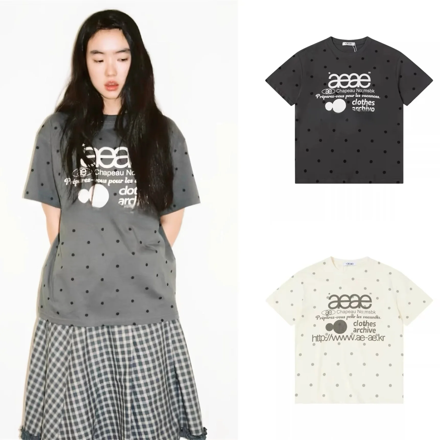 Loose Polka Dot Short Sleeve T-Shirt Women's Cotton Sweat Absorbent round Neck Print Commute Style Summer Casual Top