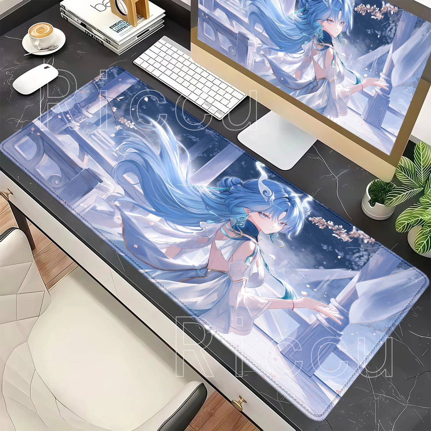 Gaming Wuthering Waves Qingxiao Kawaii Anime Girl Mousepad Keyboard Non-slip Base Rubber Desk Mat HD Printing Office XXL Carpet