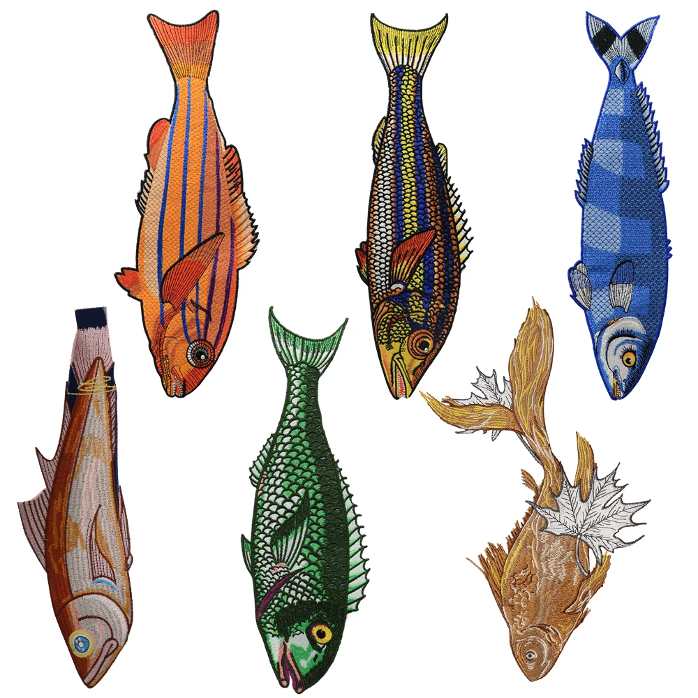 

Fish Patch Embroidered Sew on Collar Tie Decoration Emblem Fish Embroidery Applique Patches Sewing Accessories 2pcs