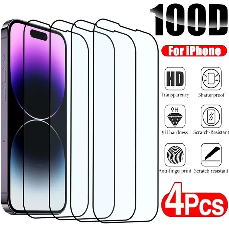 100D Full Tempered Glass For Apple iPhone 14 Plus 13 mini 12 11 Pro Max Screen Protector iPhone X XR XS Max Protection Glas Film