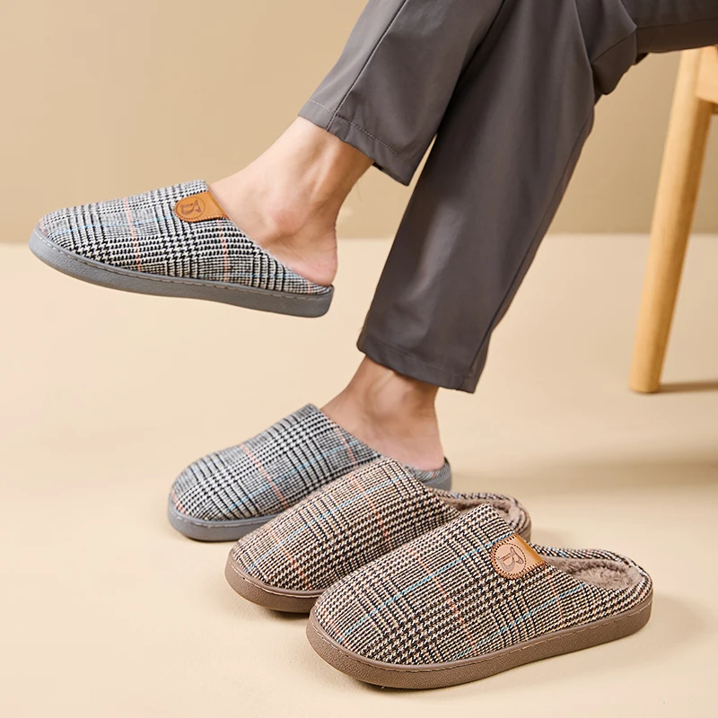 

Men and women universal home slippers winter soft cotton striped slippers warm non-slip lightweight flat bottom cotton slippers