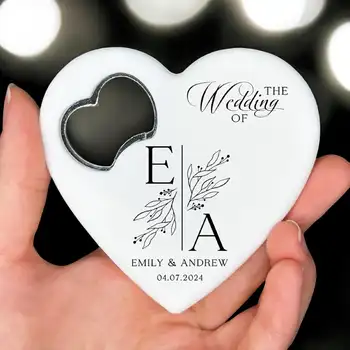 Personalizovaný 5-30ks gravírovaný magnetický otvírák na lahve ve tvaru srdce, otvírák na lahve, dárky pro svatební hosty a hosty 12 nejlepší prodej magnetické svatební dárky - №7