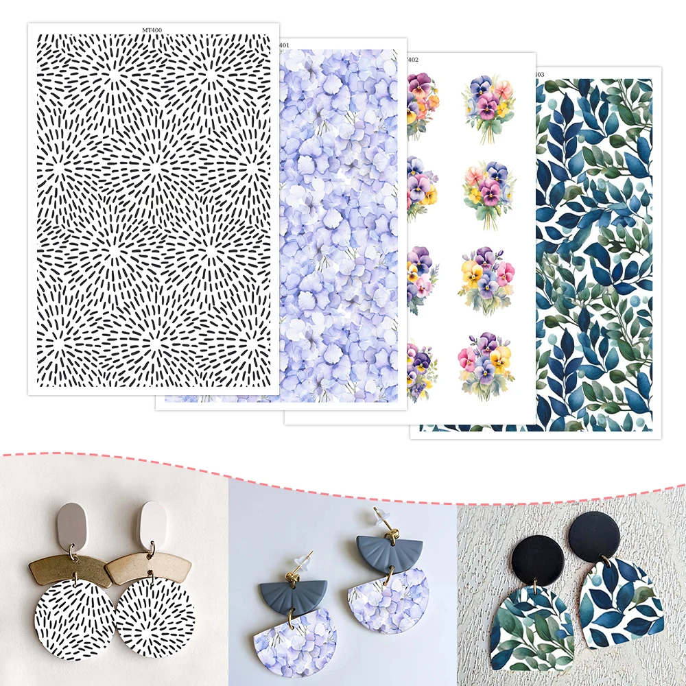 Spring Flower Blossom Leaves Abstract Polymer Clay Transfer Paper Stickers for Diy Jewelry Earrings Printing Paper Making