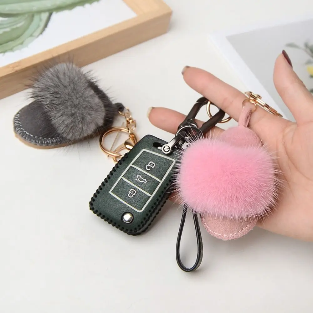 Fashion Fluffy Little Boot Keychain Shoes Shape Cute Mink Hair Doll Pendant Leather Key Decor Car Keyring Unisex