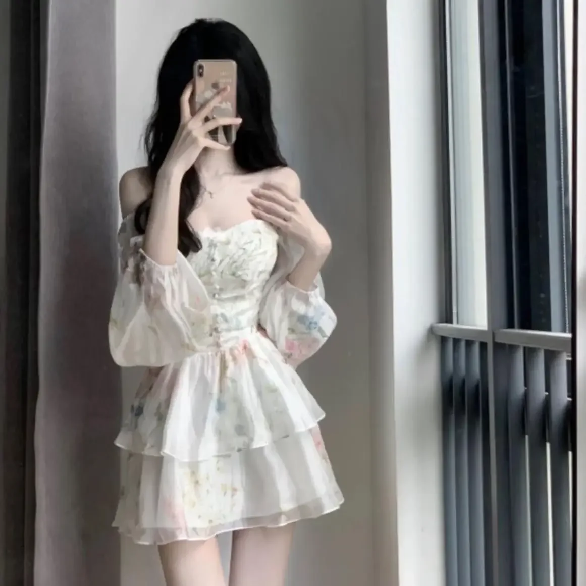 Vestido largo acampanado para mujer, diseño de cintura moldeadora, estilo informal de otoño, atmósfera, tela de gasa, forro interior, vestido elegante