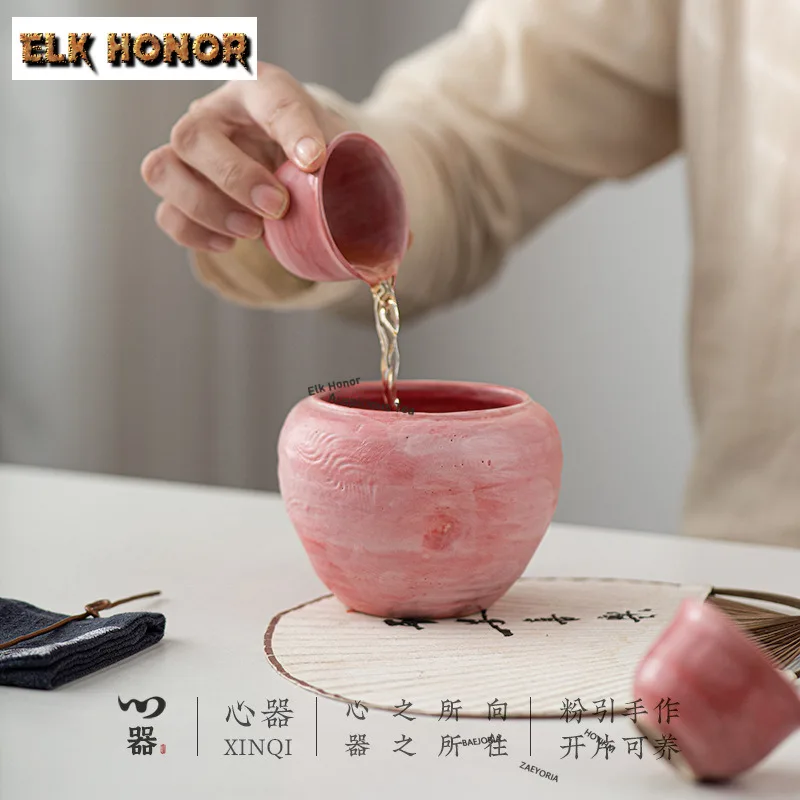400ml Handmade Power Yin Pink Clay Jianshui Tea Wash Bowl Tea Garbage Can Household Chaxi Tea Ceremony Equipment Decoration