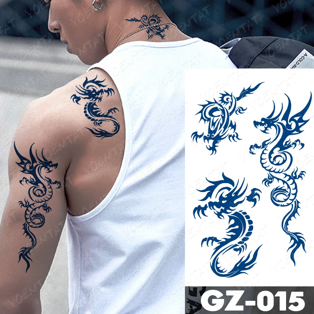 Faux tatouage 3D à encre animale bleue pour hommes et femmes, autocollant de tatouage temporaire étanche, loup, Dragon, tigre, Scorpion, Art corporel, durable