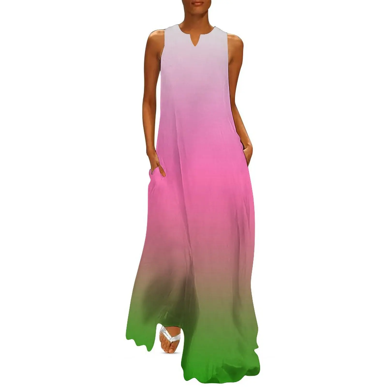 

Ombre White to Pink to Green Long Dress Women"s skirt summer clothes for women